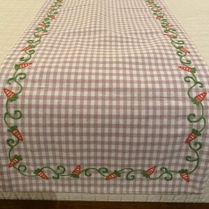 Easter - Brown & White Gingham Table-runner with Carrot & Vine Embroidery